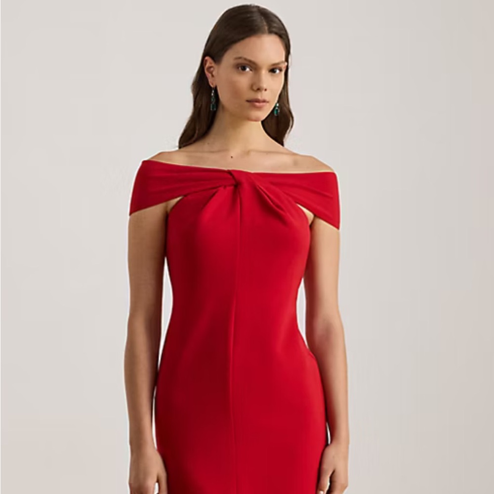 New With Tags Ralph Lauren Twist-Front Crepe Cocktail Dress